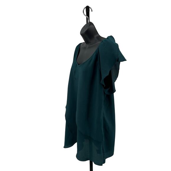 Massimo Blouse WMNS XXL Green Shirt Scoop Neck Flutter Sleeve Ruffle Top Office - Picture 3 of 6